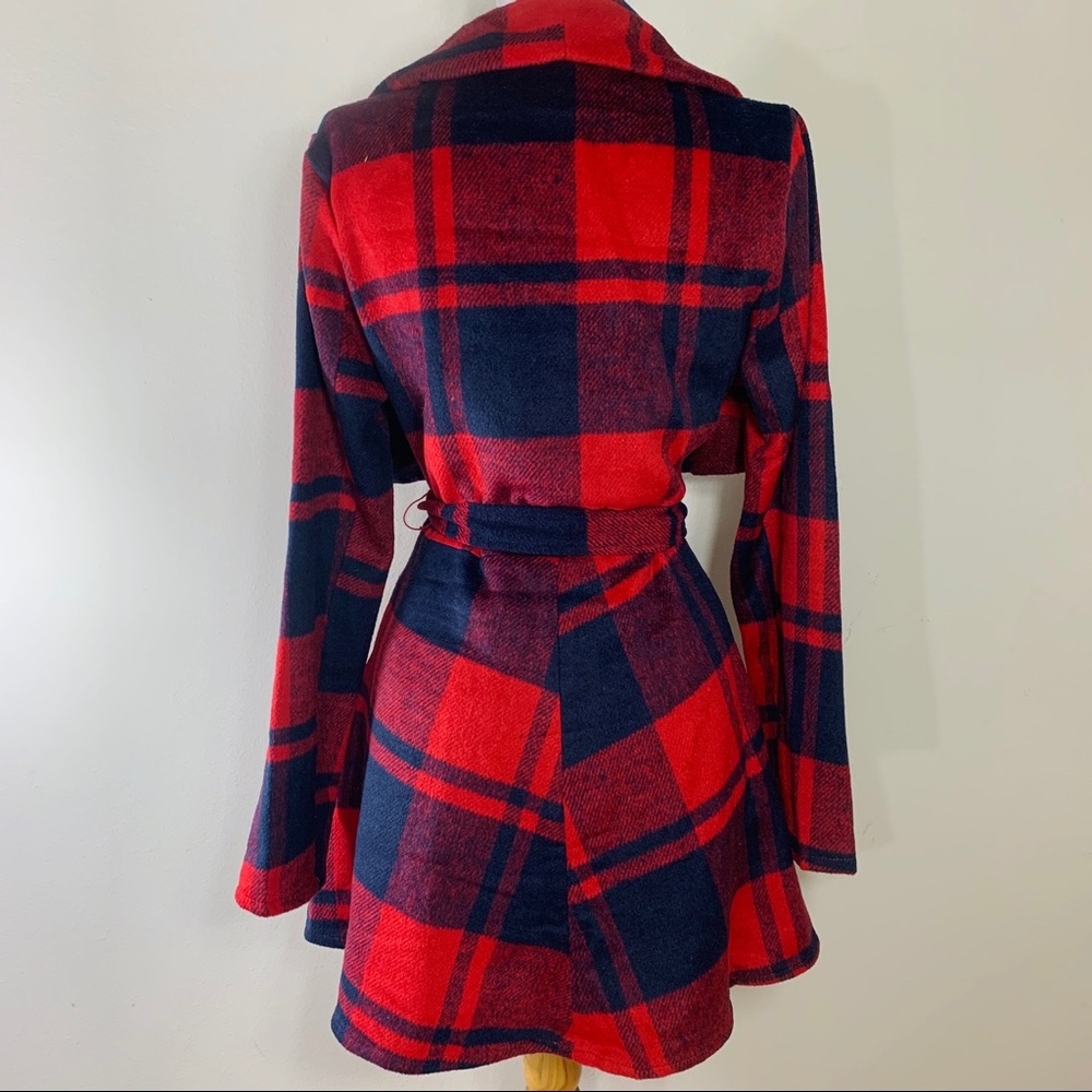 FAVLUX FASHION | Waterfall Jacket Red Navy Plaid - Picture 2 of 8